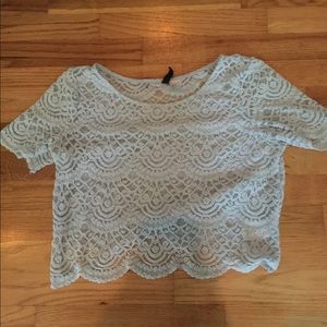 Blue lace crop top